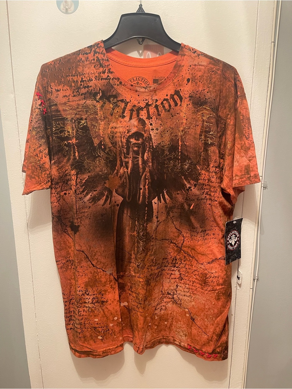Nwt Mens Affliction Orange & Black Short-Sleeve Tee Size 3xl but runs small=2xl